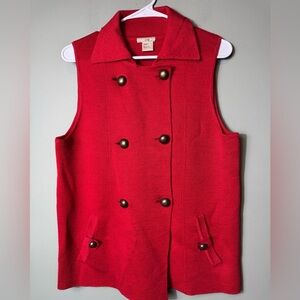 Nubby Women’s Vintage Red Sweater Vest Buttons Wool Blend Collar Pockets Large
